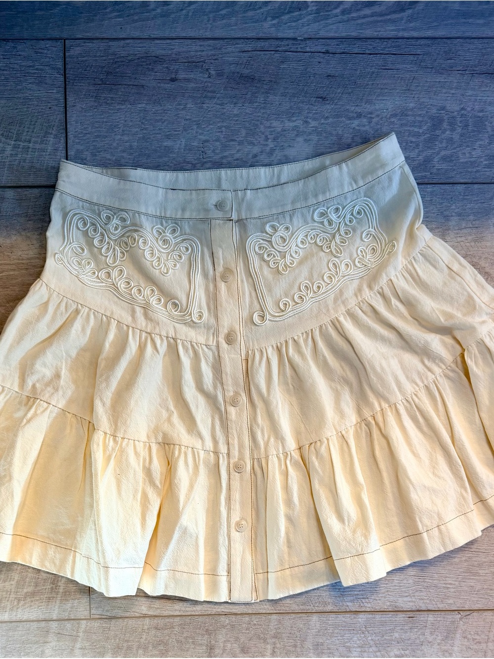 bohme Cream Tiered Midi Skirt with Embroidered Yoke